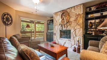 Smart TV, fireplace, DVD player, video library