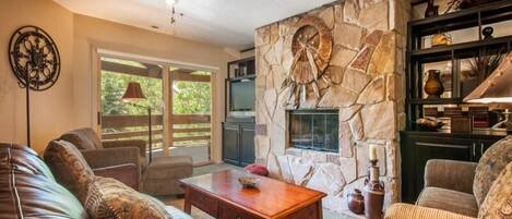 Smart TV, fireplace, DVD player, video library