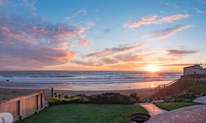 On the beach, sun loungers, beach towels -   Ocean Front Cottage!! Beauty on the outside, Charm on the inside! (Cayucos)