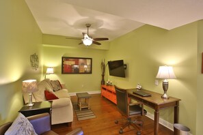 Smart TV, DVD player, books, stereo