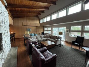 Smart TV, fireplace, DVD player, books