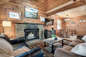 Smart TV, fireplace, video games, DVD player