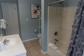 Ensemble baignoire-douche, séchoir à cheveux, serviettes fournies, savon