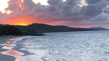 Plage à proximité, chaises longues, serviettes de plage