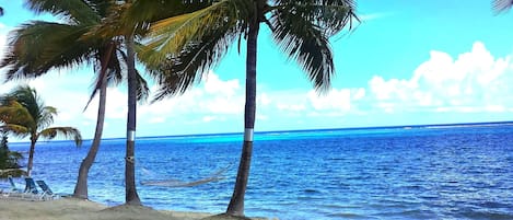 På stranden, solstolar och strandhanddukar