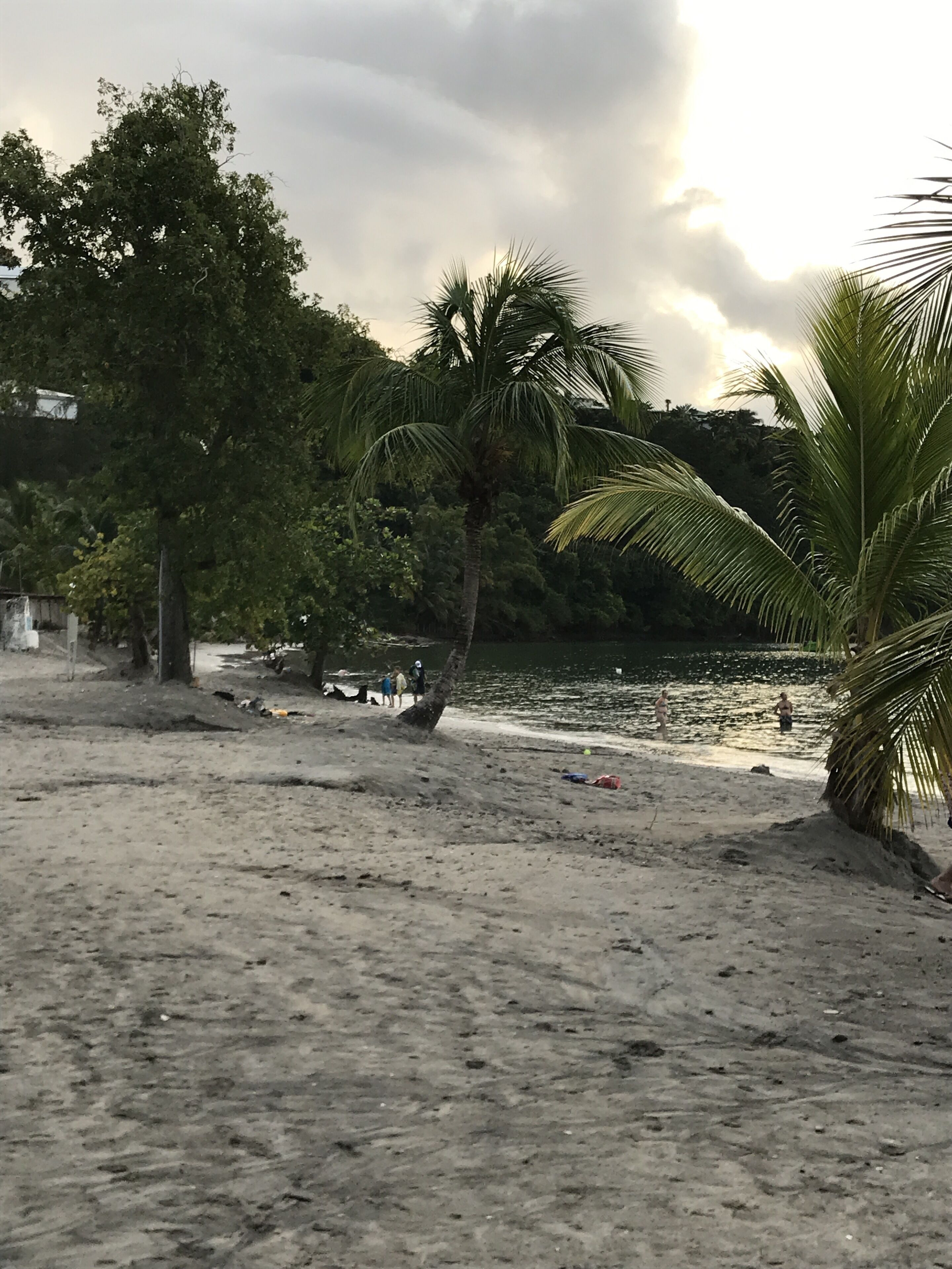 On the beach, sun-loungers