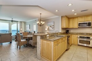 Microwave, dishwasher, coffee/tea maker, toaster