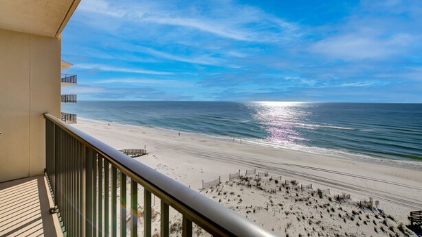 A balcony with a view of a beach and ocean. - Wind Drift 603SE
Gulf Front
RECENT CANCELATION!!!
BOOK NOW! (Orange Beach)