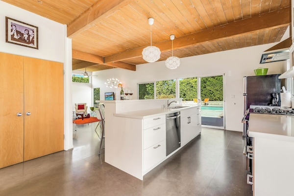 Kitchen with all stainless steel appliances