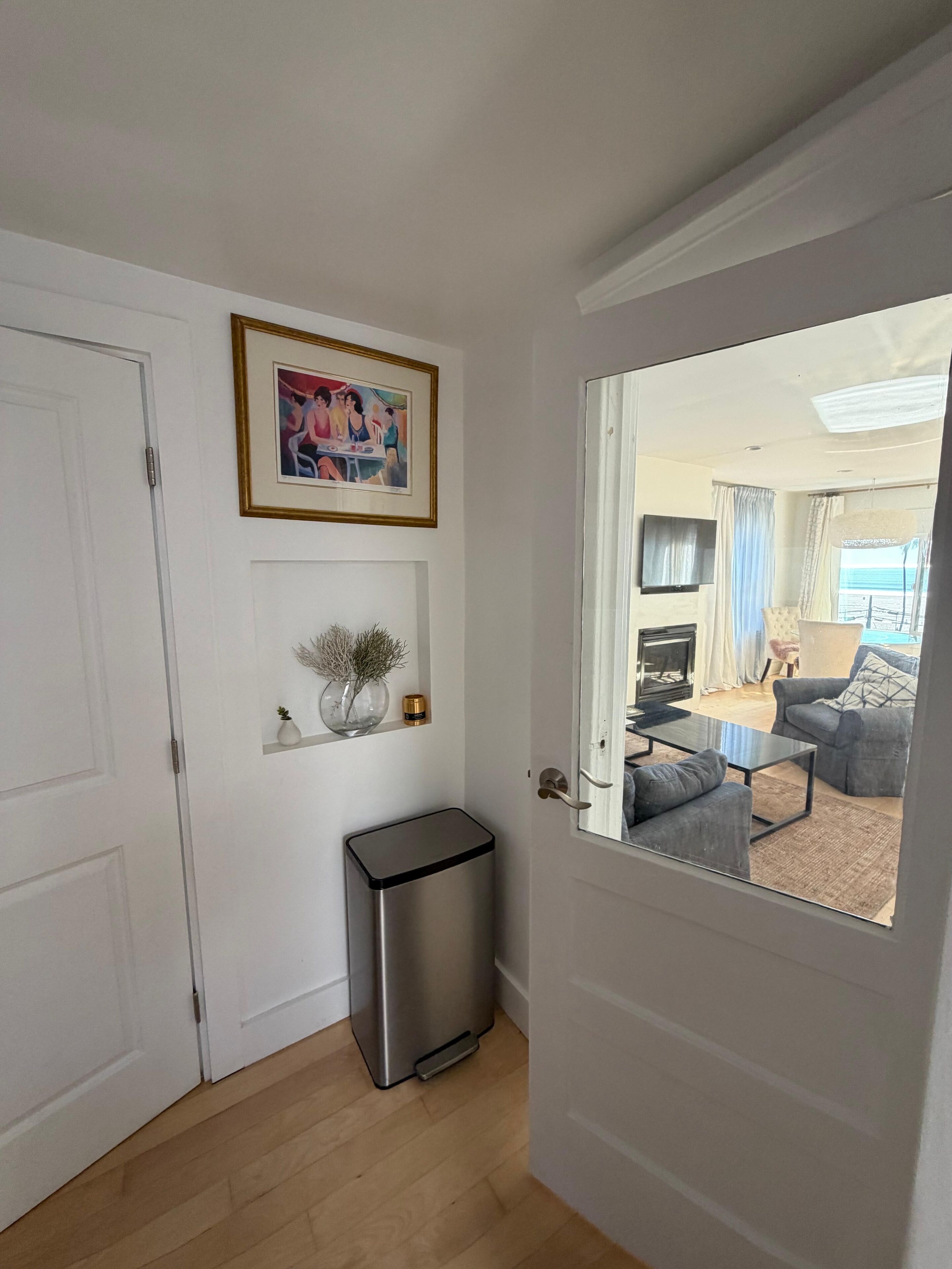 Smart TV, lareira, livros