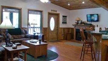 Fernseher, Kamin, DVD-Player, Bücher