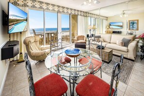 TV, DVD player, stereo - Waters Edge 313 • Balcony w/ Beach Views, Large Pool, 3rd Floor, Cvrd Parking, Free Beach Service (Fort Walton Beach)