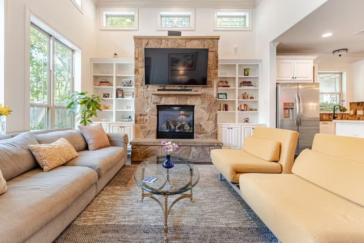 TV connectée, cheminée, jeux vidéo, lecteur de DVD