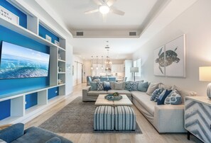 Smart TV, foosball, books, stereo