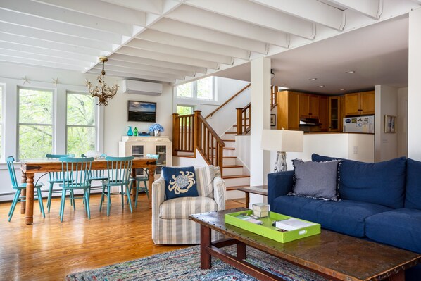 Smart TV, DVD player, books, video library