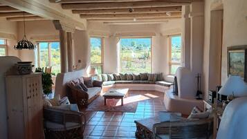 Smart TV, chimenea, reproductor de DVD y libros