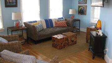 TV, fireplace, DVD player, books