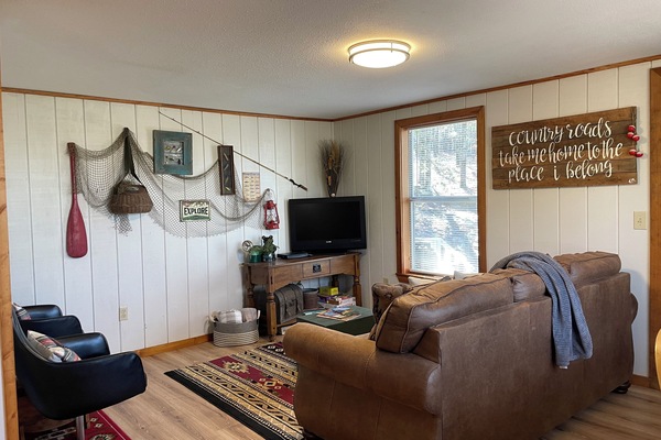 Een televisie, een open haard, een dvd-speler en een filmbibliotheek