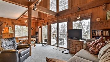 TV, fireplace, DVD player, books