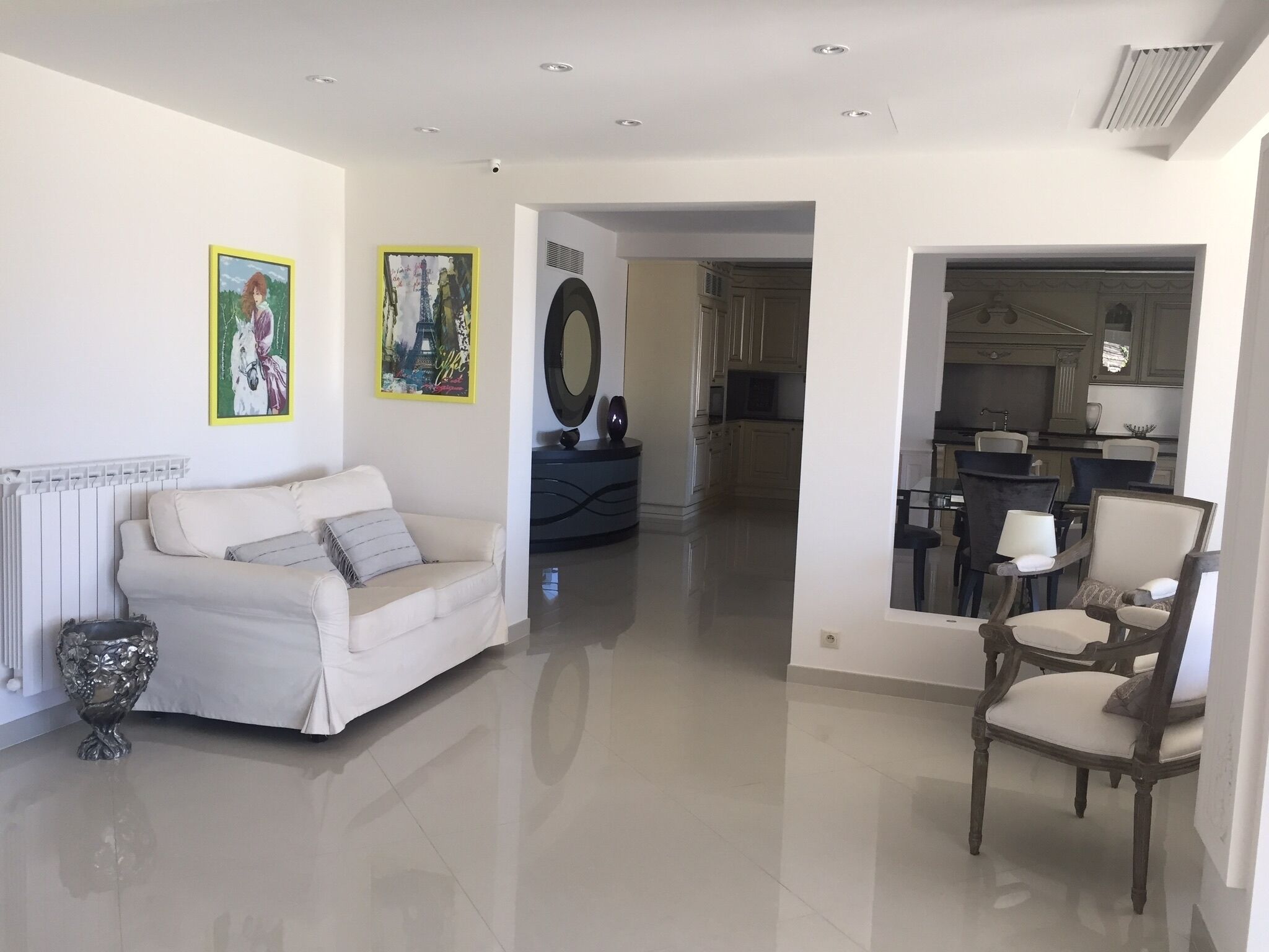 Télévision à écran plat, cheminée, livres