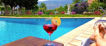 Jardins de villa luxueux et isolés du 19ème siècle fontaines et piscine Citris Trees