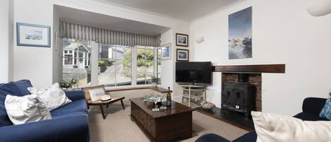 TV, DVD player, books, music library