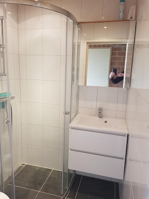 Shower, soap, toilet paper