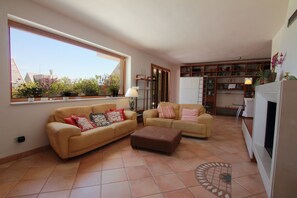 Fernseher, Kamin, DVD-Player, Bücher