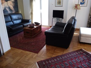 TV, fireplace, DVD player, books