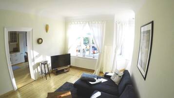 Smart TV, fireplace, DVD player, stereo