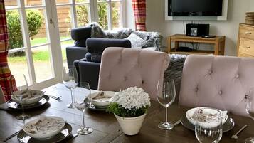 Fernseher, Kamin, DVD-Player, Bücher