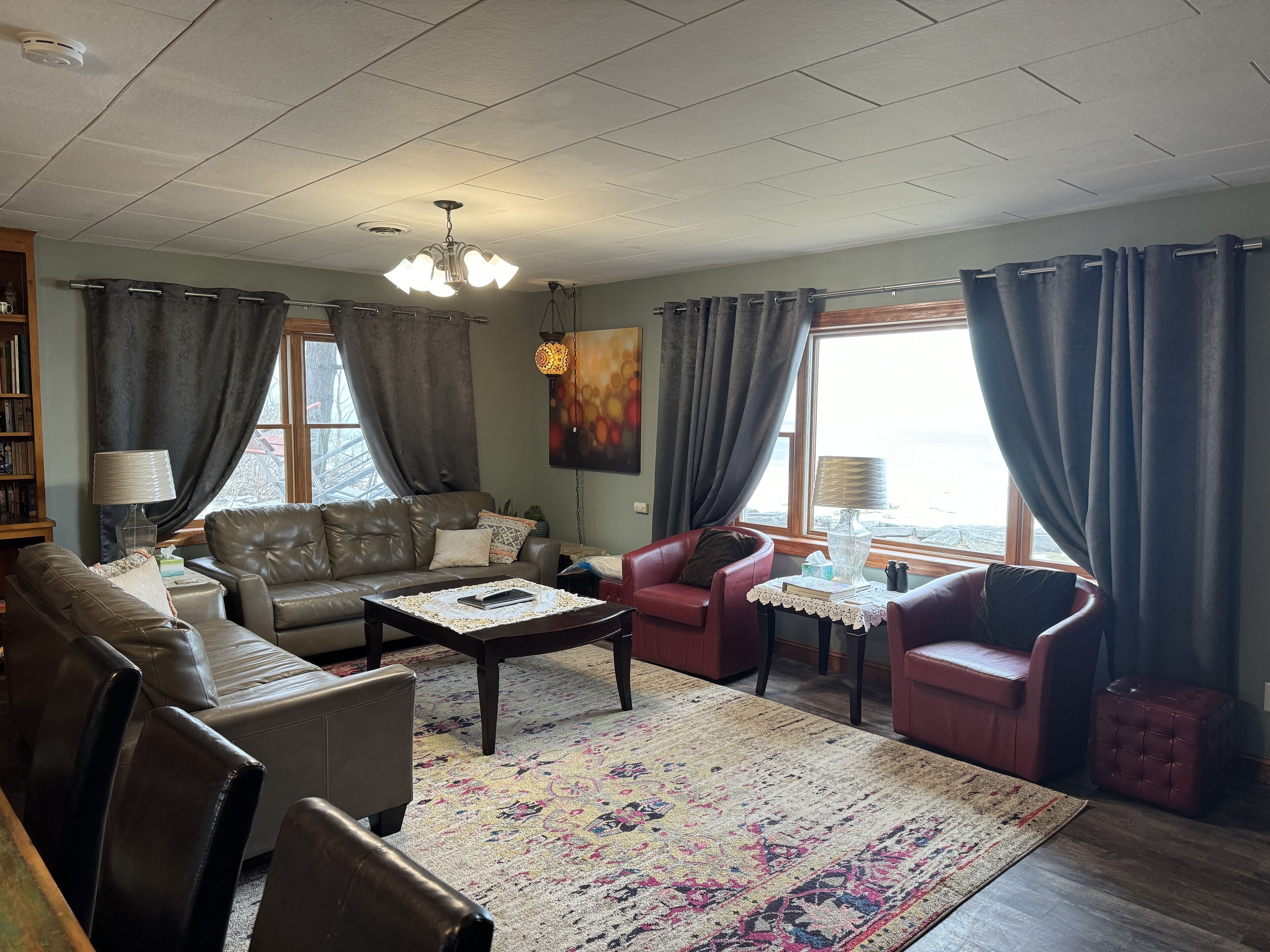 Smart TV, chimenea, reproductor de DVD y libros 