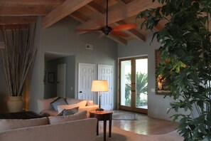 Smart TV, fireplace, DVD player, books