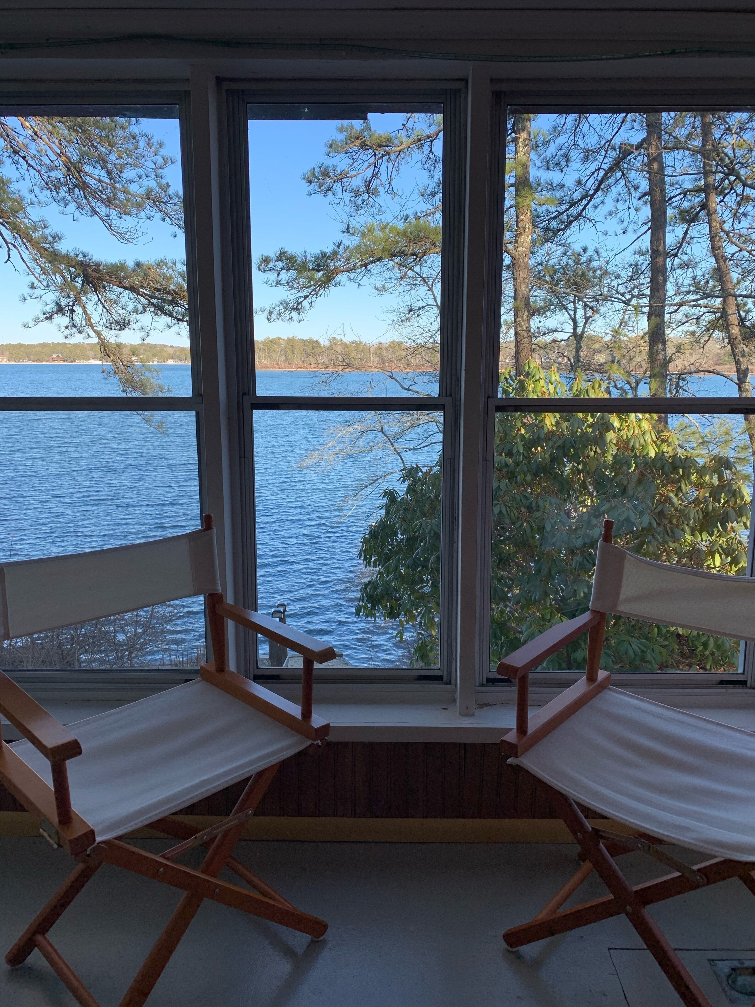 Looking out on the pond from the sun porch.