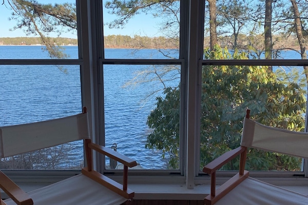 Looking out on the pond from the sun porch.