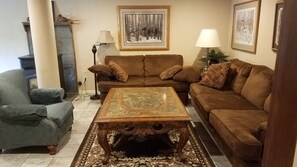 TV, fireplace, DVD player, books