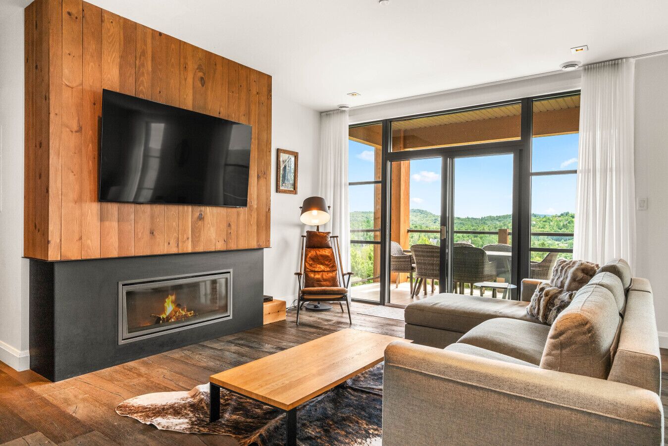 Smart TV, fireplace, stereo