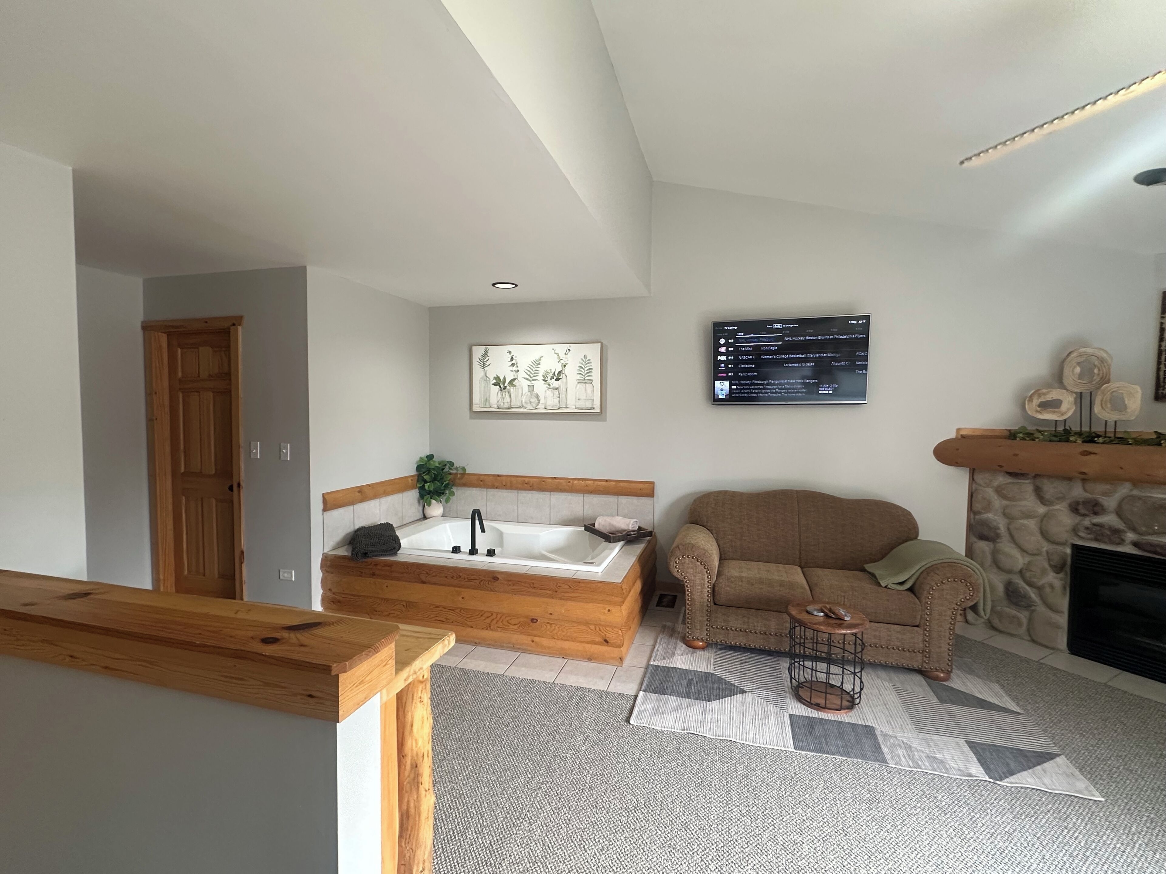 TV connectée, cheminée, lecteur de DVD