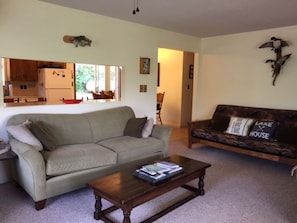 TV, DVD player, books, music library