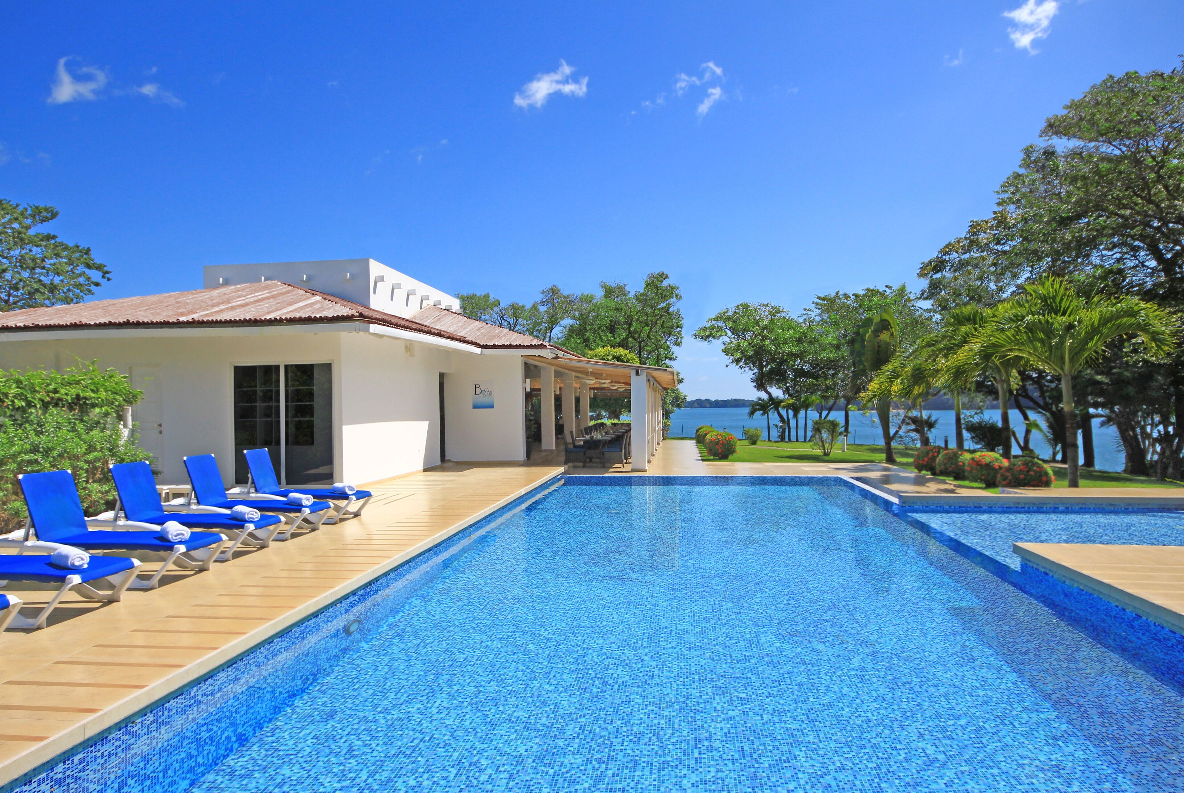 The lower pool & restaurant at the hotel -pool use is included for guests