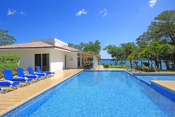 The lower pool & restaurant at the hotel -pool use is included for guests