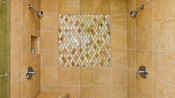 Shower, eco-friendly toiletries, hair dryer, towels