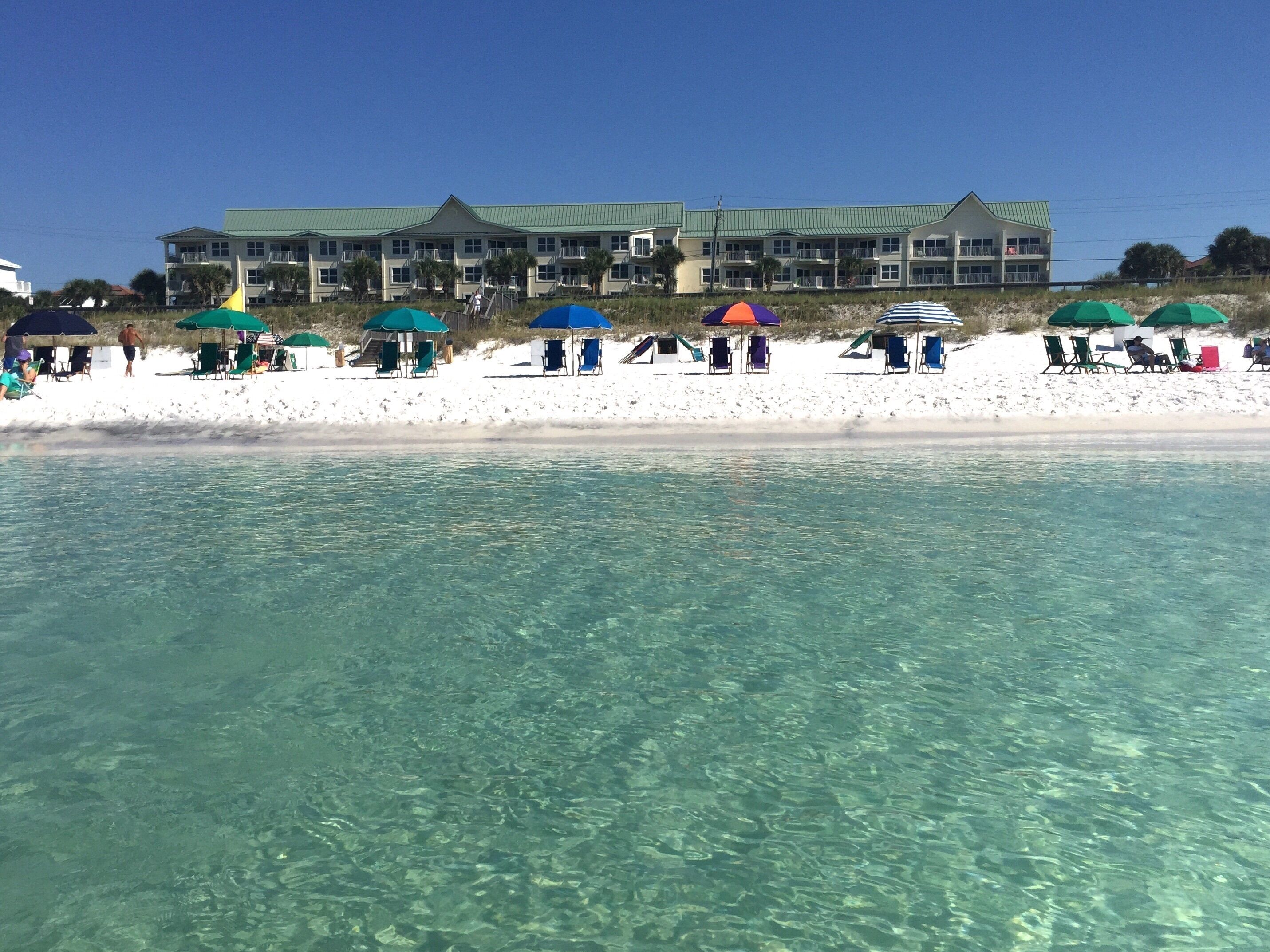 On the beach, sun loungers
