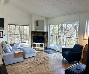 TV, DVD player, books, stereo