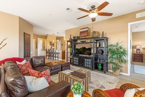 Smart TV, video games, foosball, books