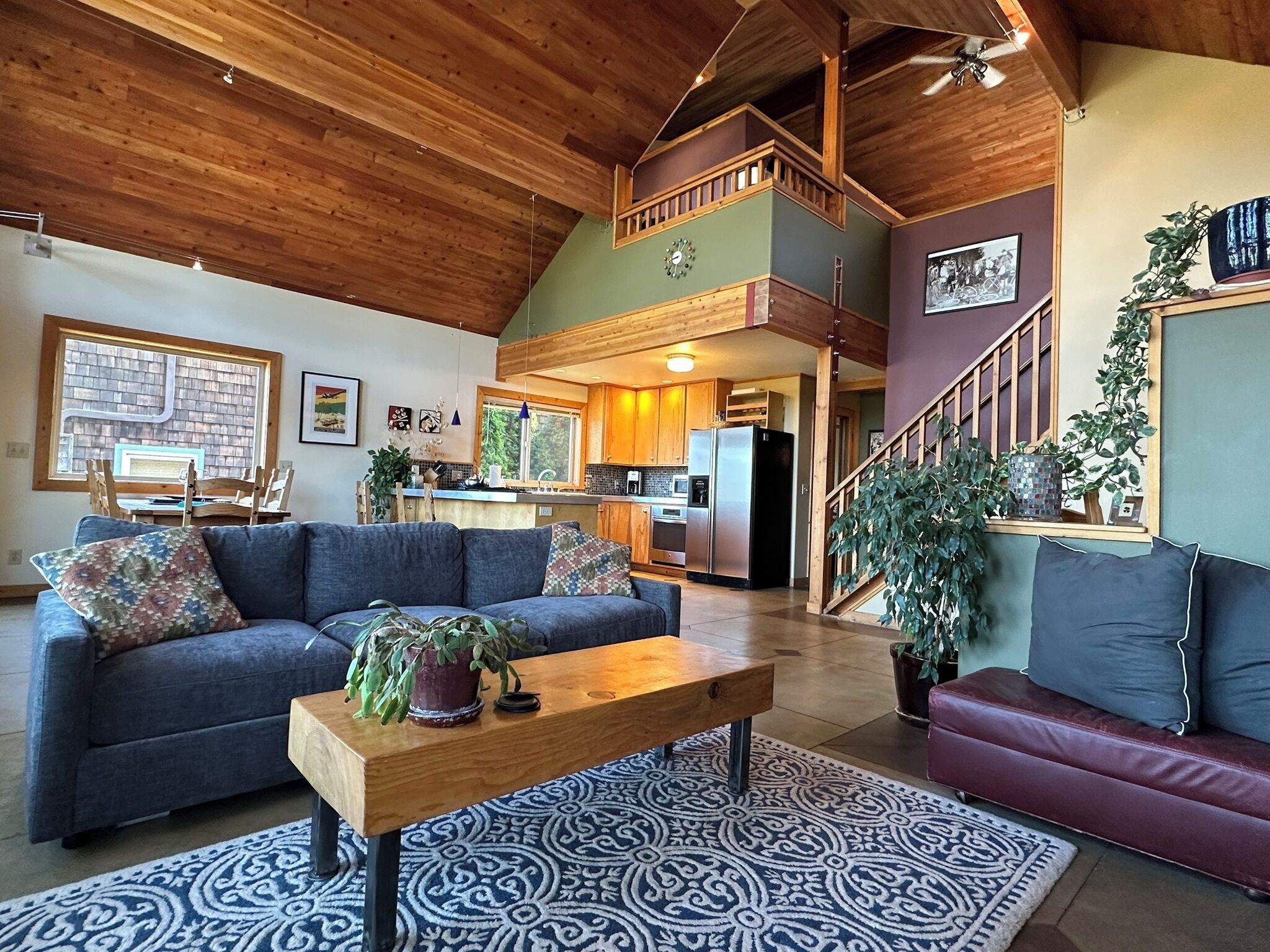 Télévision, cheminée, lecteur de DVD, livres