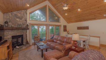 Smart TV, fireplace, video games, DVD player