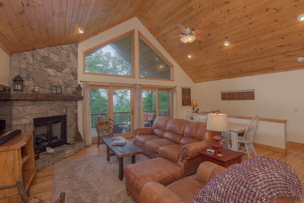 Smart TV, fireplace, video games, DVD player