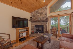 Smart TV, fireplace, video games, DVD player