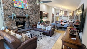 Smart TV, fireplace, DVD player